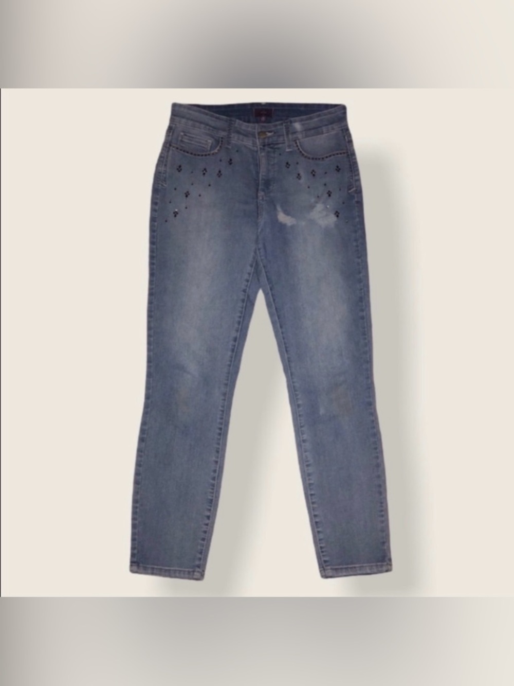 NYDJ Ankle Crop Jeans Bling Bedazzled Distressed Amazing Size 2